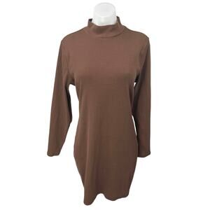 Old Navy Brown Rib Knit Long Sleeve Mock Neck Mini Sweater Shift Dress Size XL